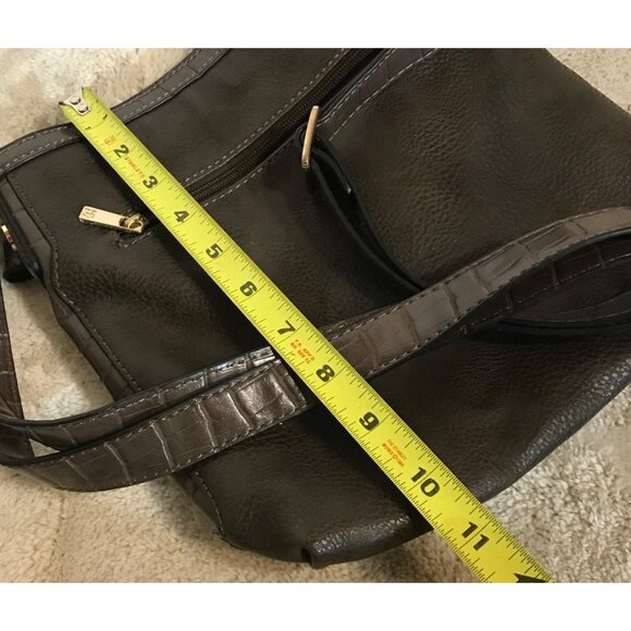 Hilary Radley Purse Brown Leather Crossbody Croc Embossed & Leopard Lining 10 x - Picture 14 of 15